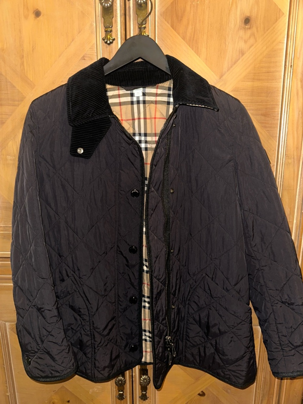 Burberry Black Corduroy-Trimmed Quilted Shell Jacket